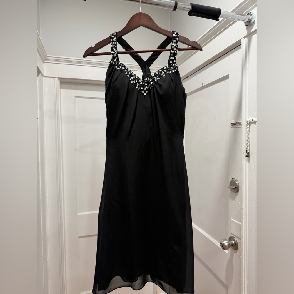 Elegant Black Dress with Embellished Straps